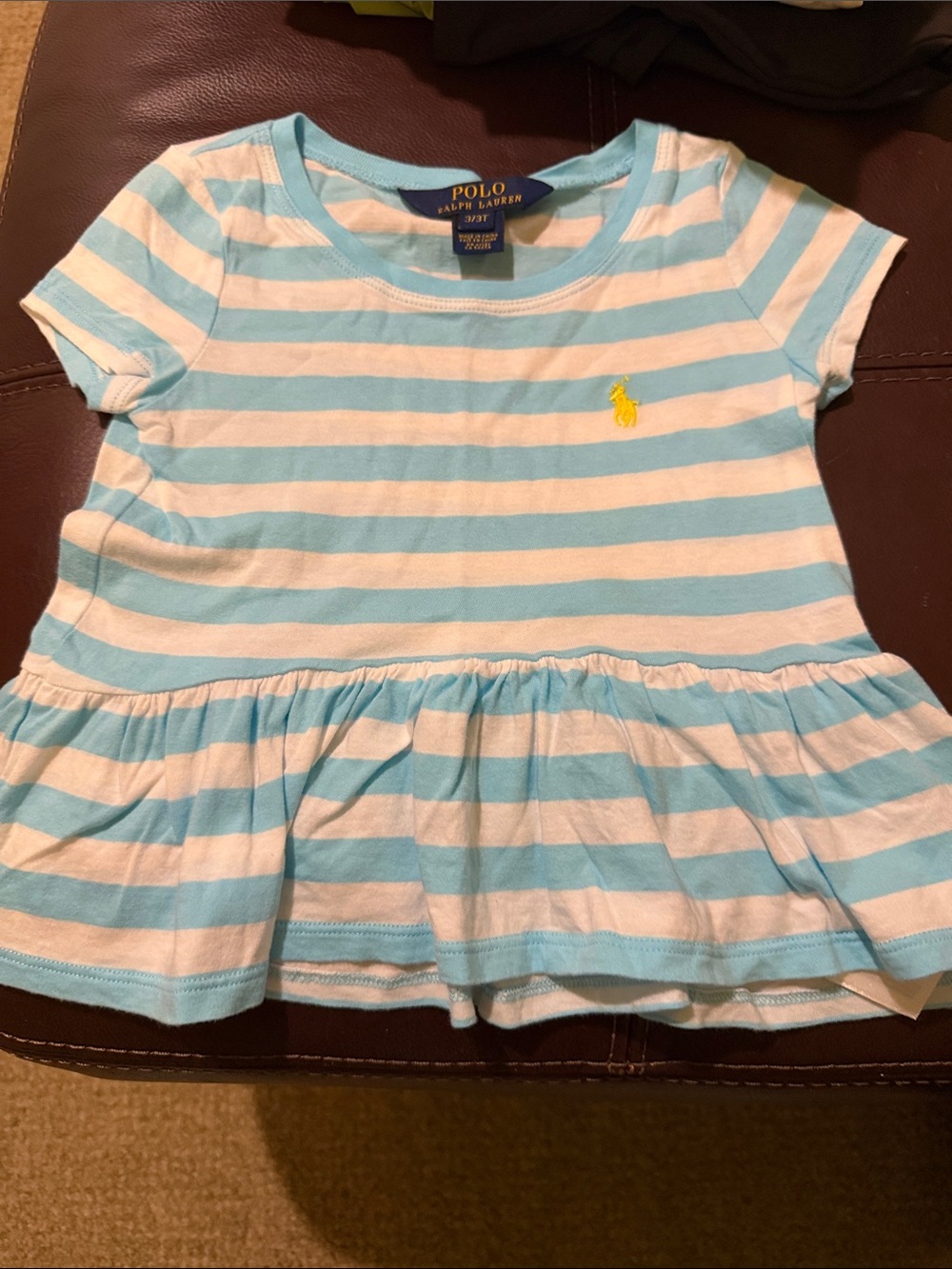 Polo Ralph Lauren turquoise, and white striped ruffle T-shirt 3T
